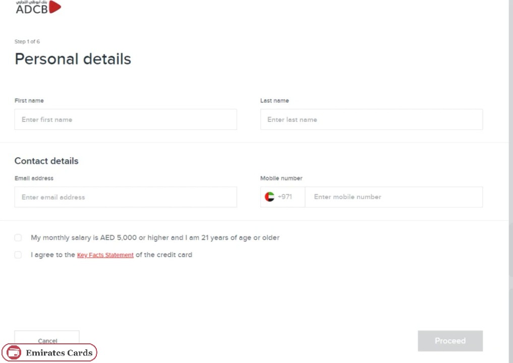 ADCB Credit Card Apply Online steps